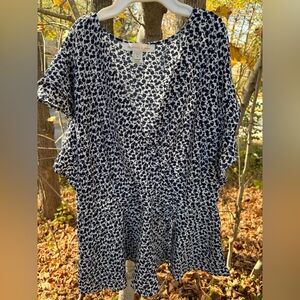 Express Navy and White Floral Blouse